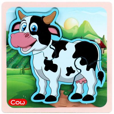 ไม้การ์ตูนสัตว์ 3D Puzzle เด็ก Early Education Cognitive