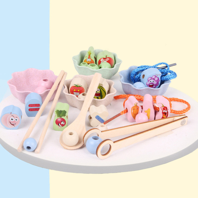 ของเล่นไม้ Montessori Hands Brain Training Clip Beads Puzzle Math Game