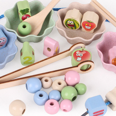 ของเล่นไม้ Montessori Hands Brain Training Clip Beads Puzzle Math Game