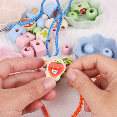 ของเล่นไม้ Montessori Hands Brain Training Clip Beads Puzzle Math Game