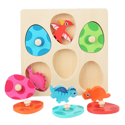 ไข่ไดโนเสาร์ไม้การ์ตูนสัตว์ Hand Grab Board Early Education