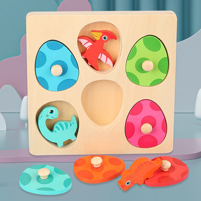 ไข่ไดโนเสาร์ไม้การ์ตูนสัตว์ Hand Grab Board Early Education