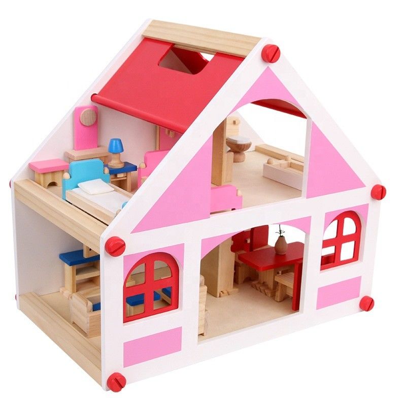 37.5cm Casa Vintage Wooden Dollhouse Furniture ตุ๊กตาบาร์บี้ DIY จิ๋ว