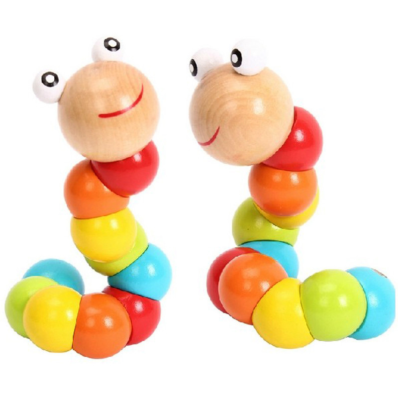 ใหม่ Rainbow Worm Twist Puppet ความรู้ความเข้าใจของเล่นเพื่อการศึกษาสนุกเปลี่ยนรูปร่างไม้บล็อกเด็กที่มีสีสัน Caterpillar Ba
