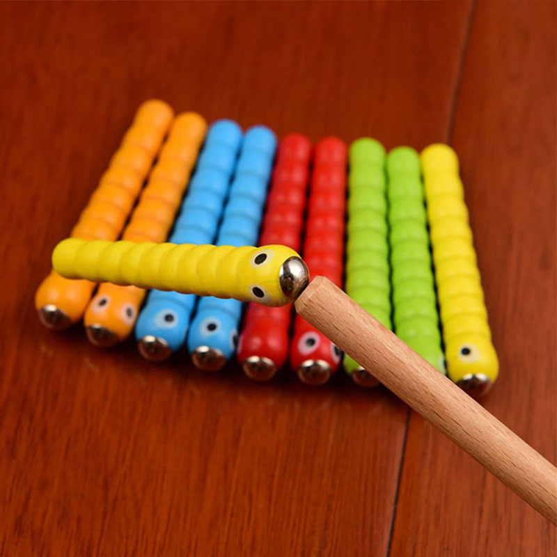 เกมจับแมลงไม้ 5 หนอน 1 ของเล่นไม้อุปกรณ์เสริม Montessori ของเล่นเพื่อการศึกษา
