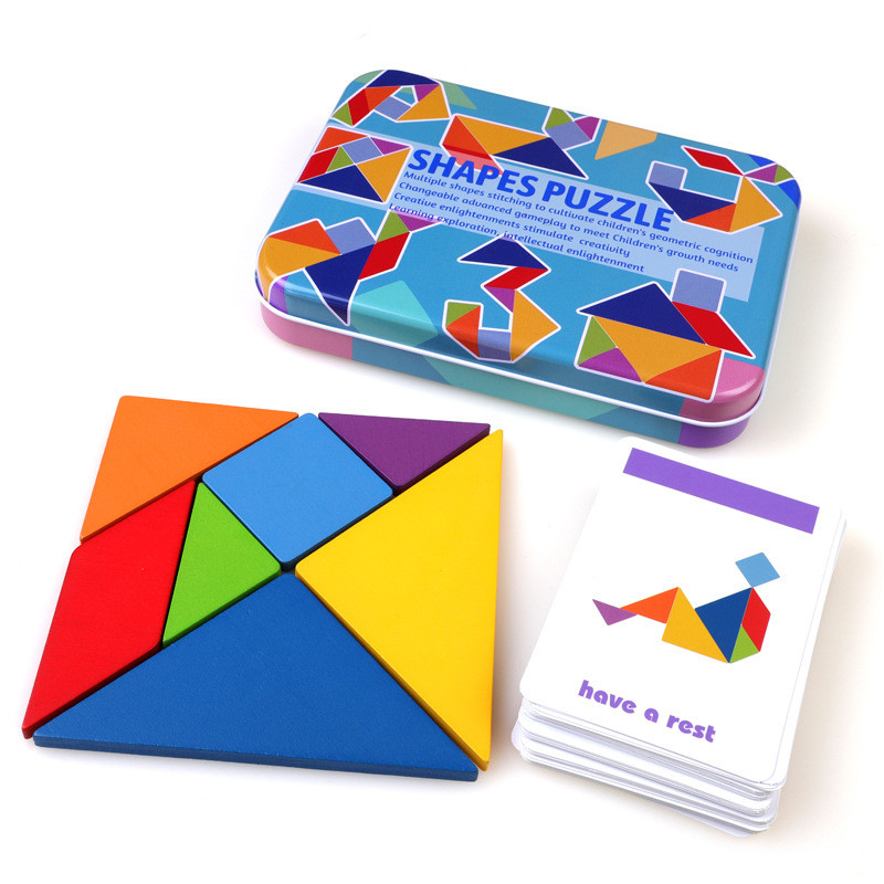 3D ไม้รูปแบบปริศนาจิ๊กซอว์สัตว์ที่มีสีสัน Tangram ของเล่นเด็ก Montessori Early Education Sorting เกมของเล่นเด็ก