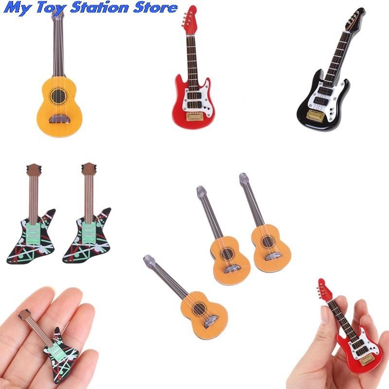 1:12 Dollhouse Miniature Music กีตาร์ไฟฟ้าสำหรับเด็ก Musical Toy House Decor